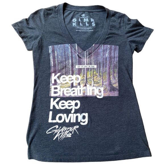 Glamour Kills size Small S Tee Keep Breathing Keep Loving deep v-neck y2k emo - Picture 2 of 6